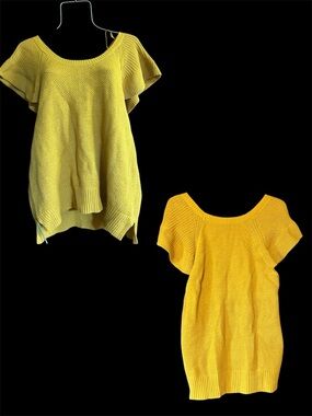 Time and Tru Yellow Knit Flutter Short Sleeve Top XL